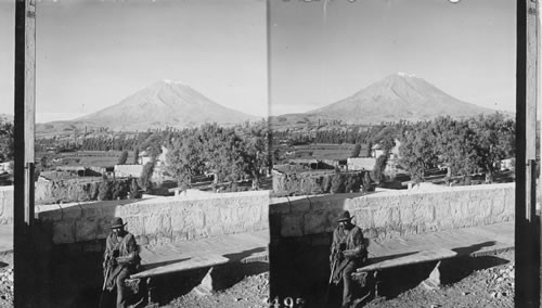 Threatening Majesty of El Misti 20,013 ft., a volcano of terrible fame, seen from Arequipa. Peru