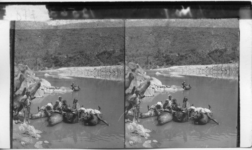 Inflated Bullock Skins for Ferry Boats in Sulej River in the Funajb, India - Simla