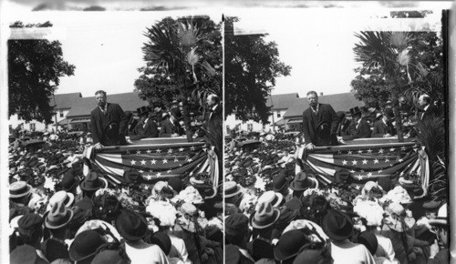 Pres. Roosevelt. In Battle the only shots that count are those that hit, Pres. [T.] Roosevelt's speech on the Navy, Haverhill, Mass. [Per negative, caption should read, “’Good government is practically applying the principles which make a man a good citizen’ -President Roosevelt, Waterville, Maine.”]