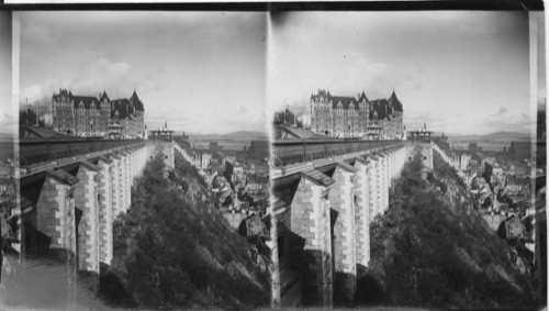 Chateau de Frontenac and Dufferin Terrace Showing Beauport & Laurentian Hills. Canada. Quebec