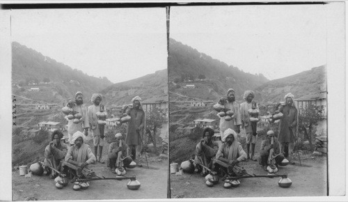 Carrying milk to market, at Saiyouli, a suburb N. E. of Simls, N. India