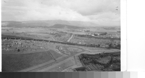 Outlook northeast from castle, scene of heroic struggles, to the Wallace Monument, Stirling, Scotland