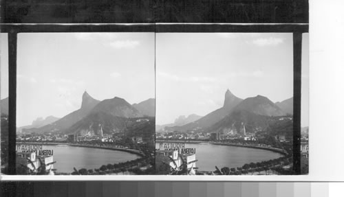 View of Corcovado with its huge statue of Christus, looking away from the Widow's hill across Botafoga Bay, Rio de Janeiro, Brazil