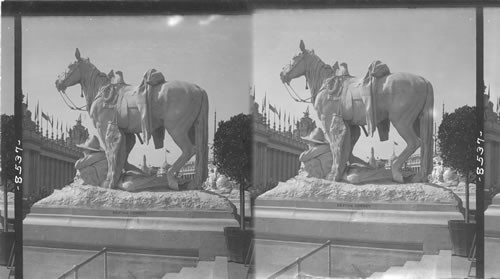 The "Resting Cowboy" , a characteristic group by the Lagoon, Plaza of St. Louis, Louisiana Purchase Exposition