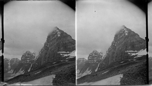 Unnamed peaks in Valley of Ten Peaks, Rock-stream glacier in foreground. Canada. Alberta