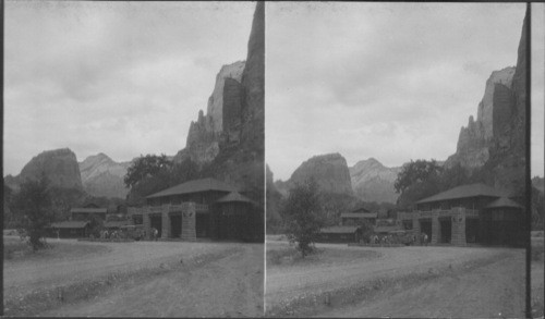 Zion Lodge with Auto Stage. Zion National Park, Utah