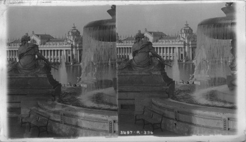 Through the falling water of the east Cascade Toward the Palace of Electricity. Louisiana Purchase Exposition