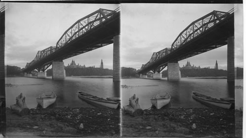 Bridge across the Ottawa Parliament Bldgs. in distance, Canada, Ontario