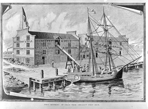 First shipment of Grains from Chicago's first Dock