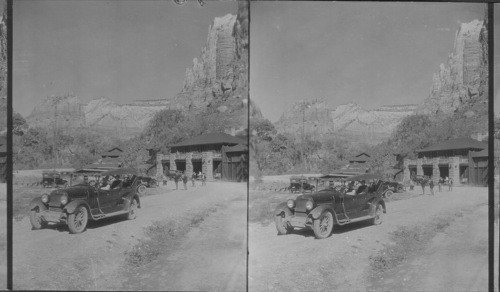 Zion Lodge in Zion Nat'l Park. North to Angels Landing - at right a section of the Great White Throne (called El Gobernador) (practically a dup. of # 1 light was better so took it again). Utah