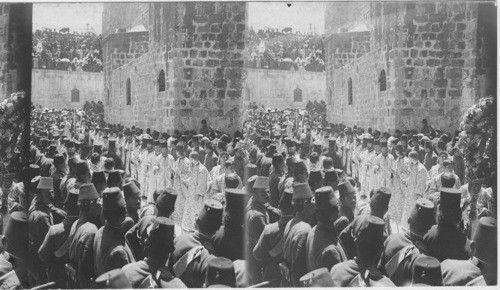 Easter procession entering church of Holy Sepulchre, Jerusalem, Palestine