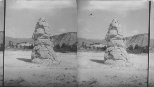 Liberty Cap, Hotel in Distance, Yellowstone National Park. Wyoming