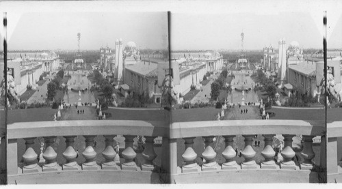 World's Fair, Over Bridge Spanned Lagoon to Telegraph Tower - Mines Building at right with Odelisk