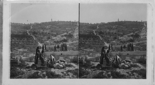 Mt. of Olives and Garden of Gethsemane from Cemetery near East walls of Jerusalem