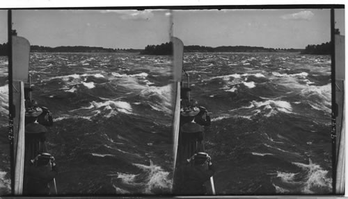 Descending the famous long Sault Rapids on the St. Lawrence River. Canada