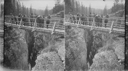 Maligne Canyon at Jasper Park, Alberta. Depth of canyon about 200 ft., Alta.,Canada