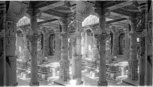 Exquisitely carved marble pillars in the temple of Dilwarra near Mt. Abu. India