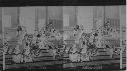 Circassian pilgrims on the steps of a mosque, Constantinople, Turkey