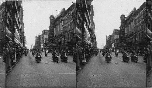 Parade advertising annual horse show for police benefit fund, Kansas City