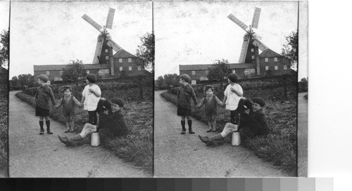 An English windmill and road scene near Spalding. England