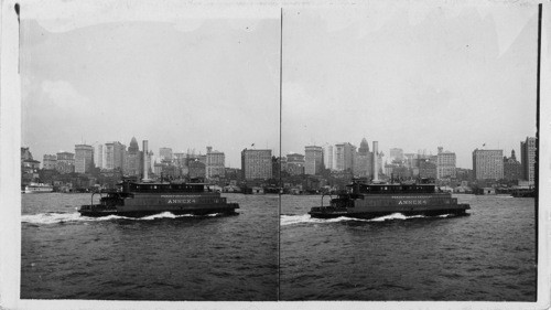 N.Y. Skyline from the west - American Surety, Trinity Church, Manhattan Life, Empire Standard Oil and Bowling Green Bldgs. New York