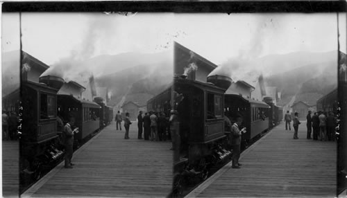 Trains at Base Station about to Ascend Mt. Washington. White Mts. N. H