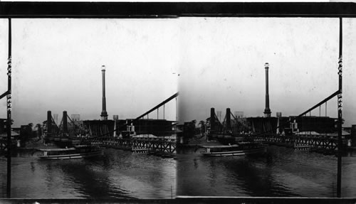 General view of the suspension bridge over Pasig River, Manila, Philippine Islands