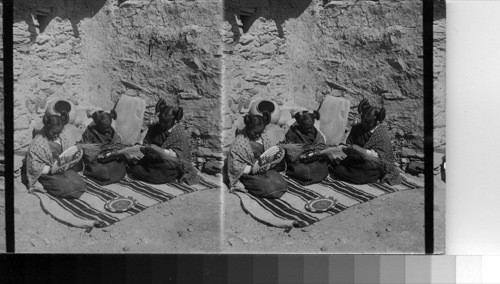 Indian Girls Weaving Baskets - Village of Shipanlovi. Stopi Reservation Arizona