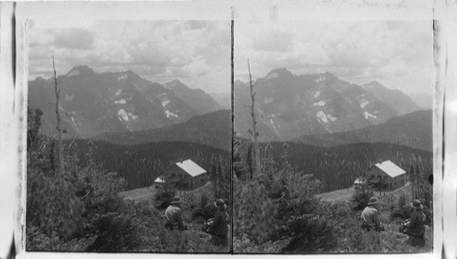 Flat Top of Mt. West from Granite Park Chalets Over Forests, Glacier National Park, Montana