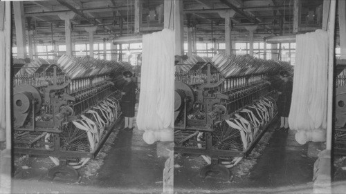 Weft Winding Linen Yarn on Bobbins. Guelph, Ont