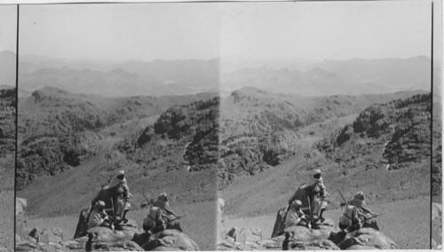 Long outlook E. from Sinai’s summit over Wilderness, towards Akabah and the Bay. Egypt