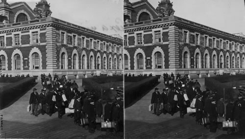 Admitted Immigrants Leaving Ellis Island for the New York City Ferryboat, Ellis Island. N.Y