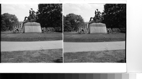 The Whitehouse from Lafayette Square. Jackson Memorial in foreground--Washington D.C