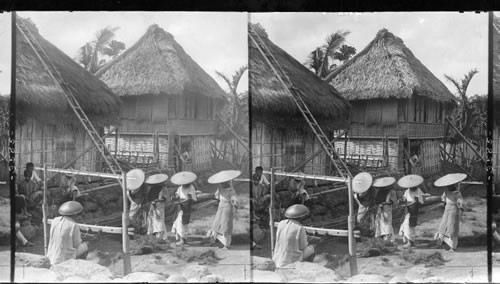 Native Method Of Rope Making, Women Twisting The Fiber By Hand, Philippines Islands