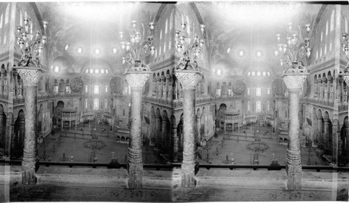 Turks at prayer in St. Sophia Mosque (originally a church), Constantinople, Turkey