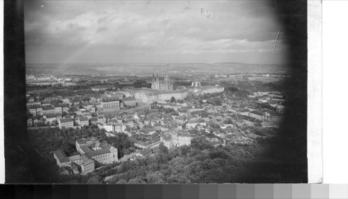 Prague to St. Vitus. Czechoslovakia. Bohemia. Duplicating #138 of tour. Looking to the Ancient Royal Palace and St. Vitus Cathedral. W. separation (6') Note rainbow