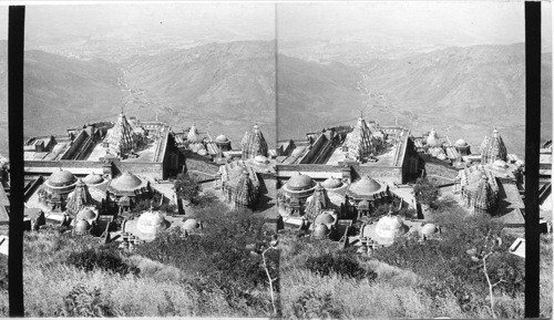 W. from Mt. Gidnar, showing portion of Newnath and temple. India