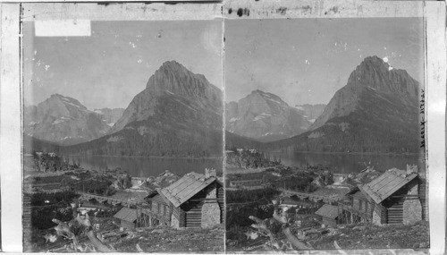 Mt Grinnell and Mt. Gould, S.W. Across MC.Dermott Lake from Chalets, Glacier National Park, Montana