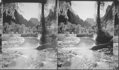 From the Temple of Sinewara, Great W. Throne in distance. Zion National Park. Utah