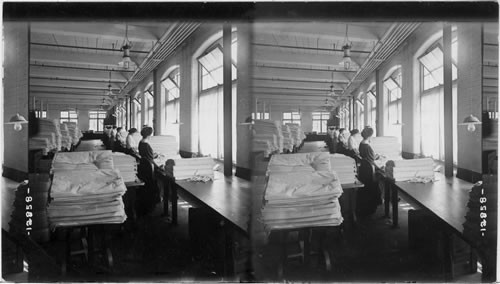 Inspecting Finished White Cloth, Cotton, Mills, Adams, Mass