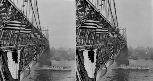 Opening Day on New Steel Tower Bridge - from Manhattan East to Brooklyn along 1600 Foot Span. 4/87