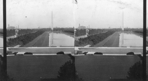 East from Lincoln Memorial to Reflecting Pool, at left in Distance is P.O. Nat'l. Museum - Capitol & Congress Library at right