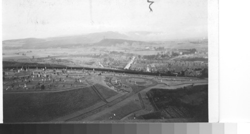 Outlook northeast from castle, scene of heroic struggles, to the Wallace Monument, Stirling, Scotland