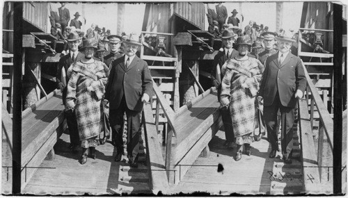 Governor Bone of Alaska Accompanies Mrs. Harding Down Gang Plank at Wrangell, Alaska