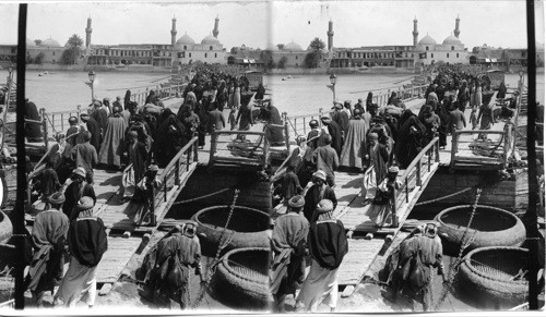 Pantoon Bridge and Odd Round Boats Called “Kufas” on the Tigris River at Bagdad, Mesopotamia