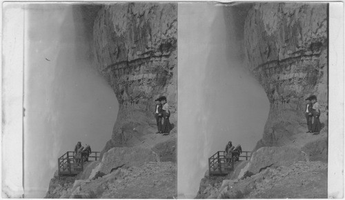 Looking into the Cave of the Minds under Luna Falls. Niagara Falls