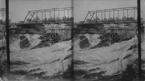 The bridge from which Bracebridge was named, showing the Cascade, Muskoka, Canada