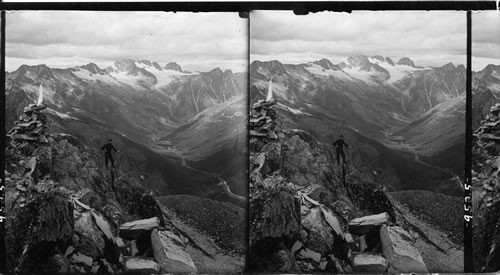 Roger Pass and the Hermit Range from summit of Mt. Abbott. Selkirk Mts., B.C. Canada. Glacier Park