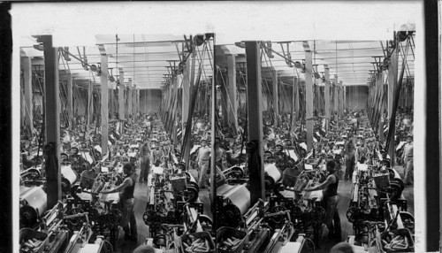 Weaving home grown cotton for the South American trade in a fine modern mill at Lima. Peru