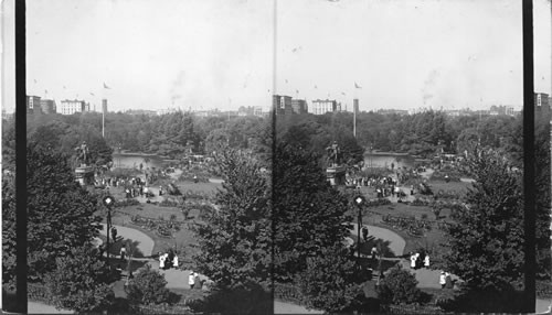 Public Gardens, Statue of Washington and Fountain. Boston, Mass